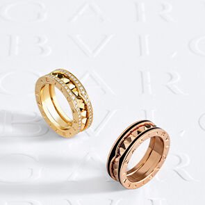 Bzero1 rings in rose gold and black ceramic and yellow gold with diamonds.